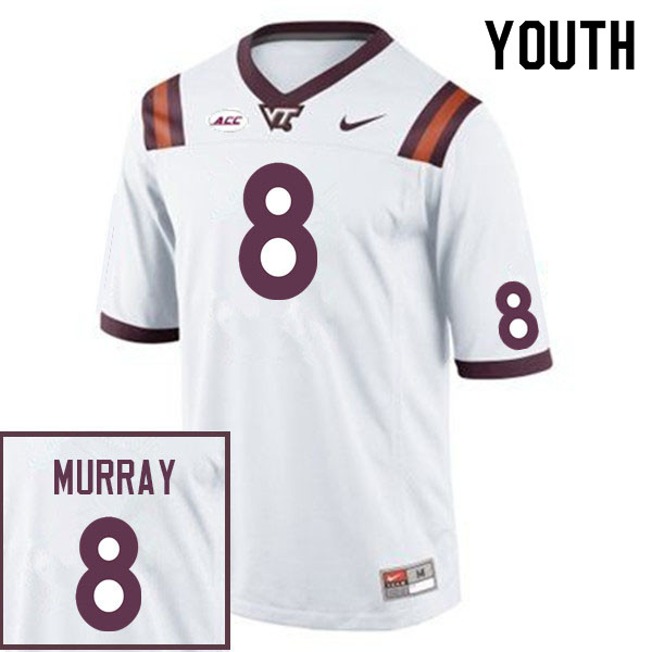 Youth #8 Brion Murray Virginia Tech Hokies College Football Jerseys Sale-White - Click Image to Close